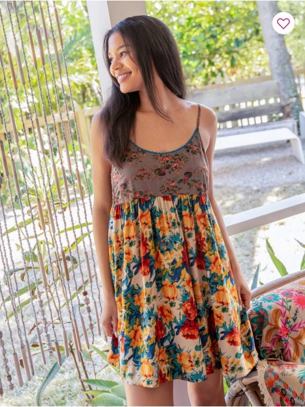 NATURAL LIFE Floral Mini Dress in Brown, Yellow, Teal